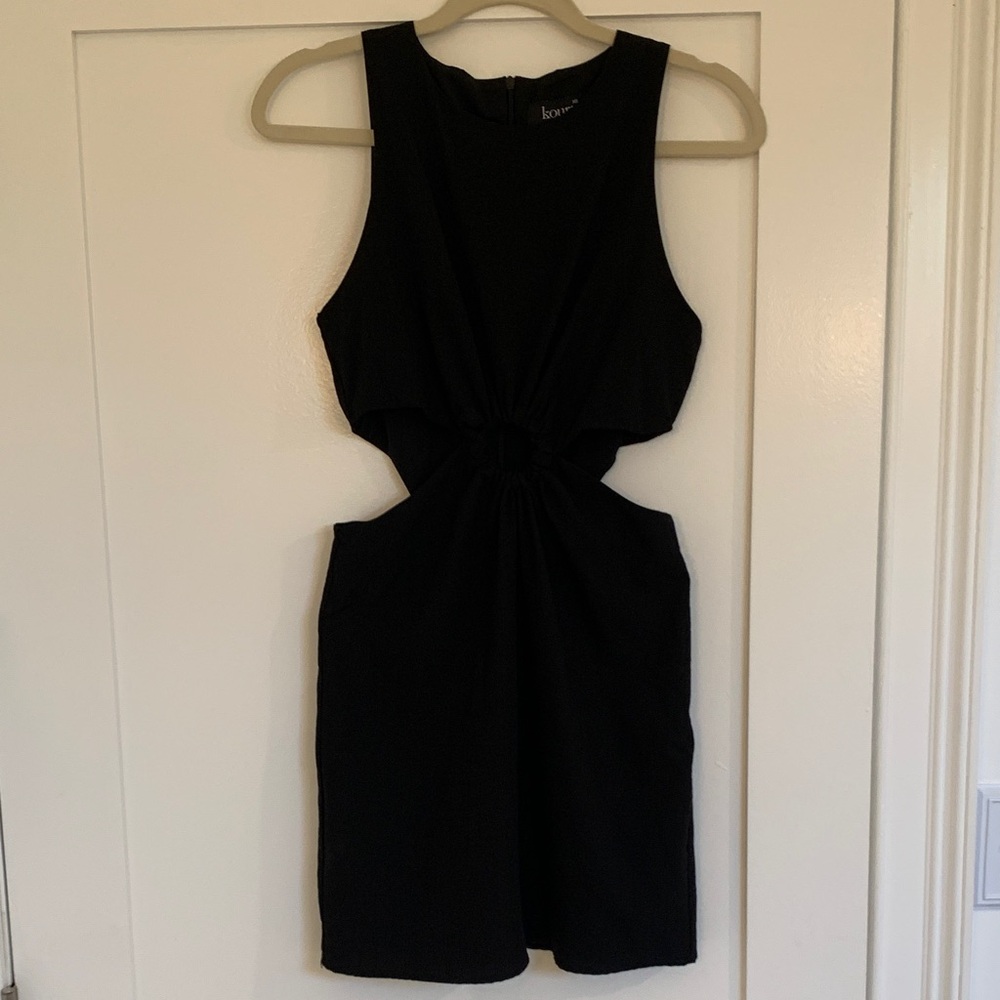 Sleeveless Black Cutout Mini Dress with Ring Detail